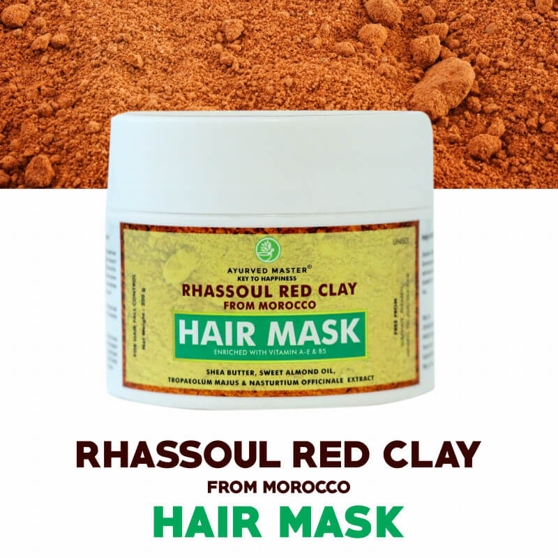 Rhassoul Red Clay Hair Mask For Soft, Smooth Healthy Scalp, Shiny and Strong Hair | 200GM