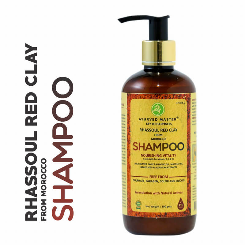 Rhassoul Red Clay Shampoo With Shea Butter, Almond Oil, Matcha Tea, Grape Seed and Aloe Vera Extracts For Nourishing Hair Vitality | 300ML - Ayurved Master Rhassoul Red Clay Shampoo With Shea Butter, Almond Oil, Matcha Tea, Grape Seed and Aloe Vera Extracts For Nourishing Hair Vitality | 300ML - Ayurved Master