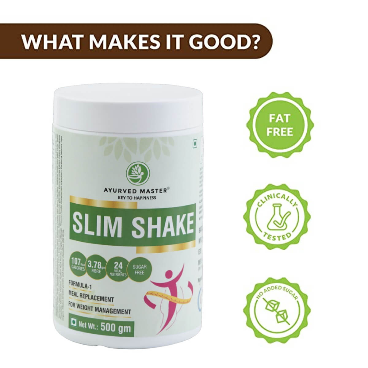 Meal Replacement Sugar Free Slim Shake With 24 Vital Nutrients, Fibre and Energy For Slim and Sleek Body | 500GM