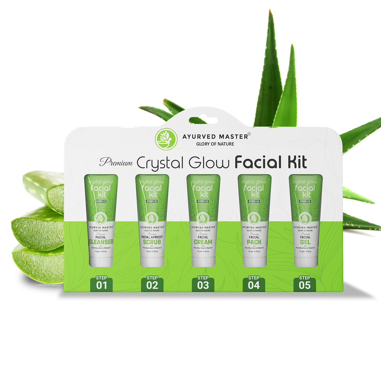Premium Crystal Glow Facial Kit For Damage Skin & Shiny Look ( 5 step * 15gm)