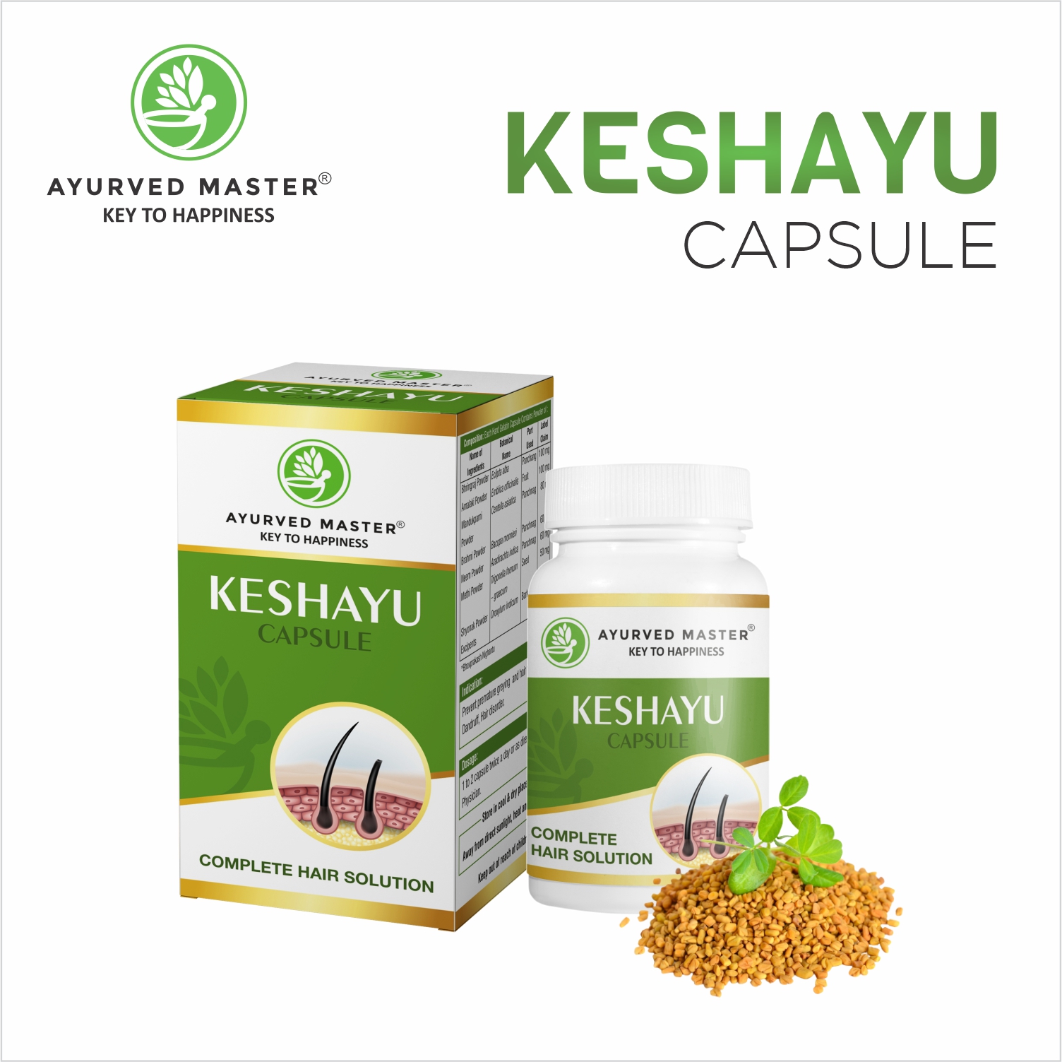 AYURVED MASTER Keshayu Tablets for Women & Men, Ayurvedic Hair Vitamin Tablets for Hair Fall Control and Growth, Contains Ashwagandha, Bhringraj, Shatavari (60 Tablets)