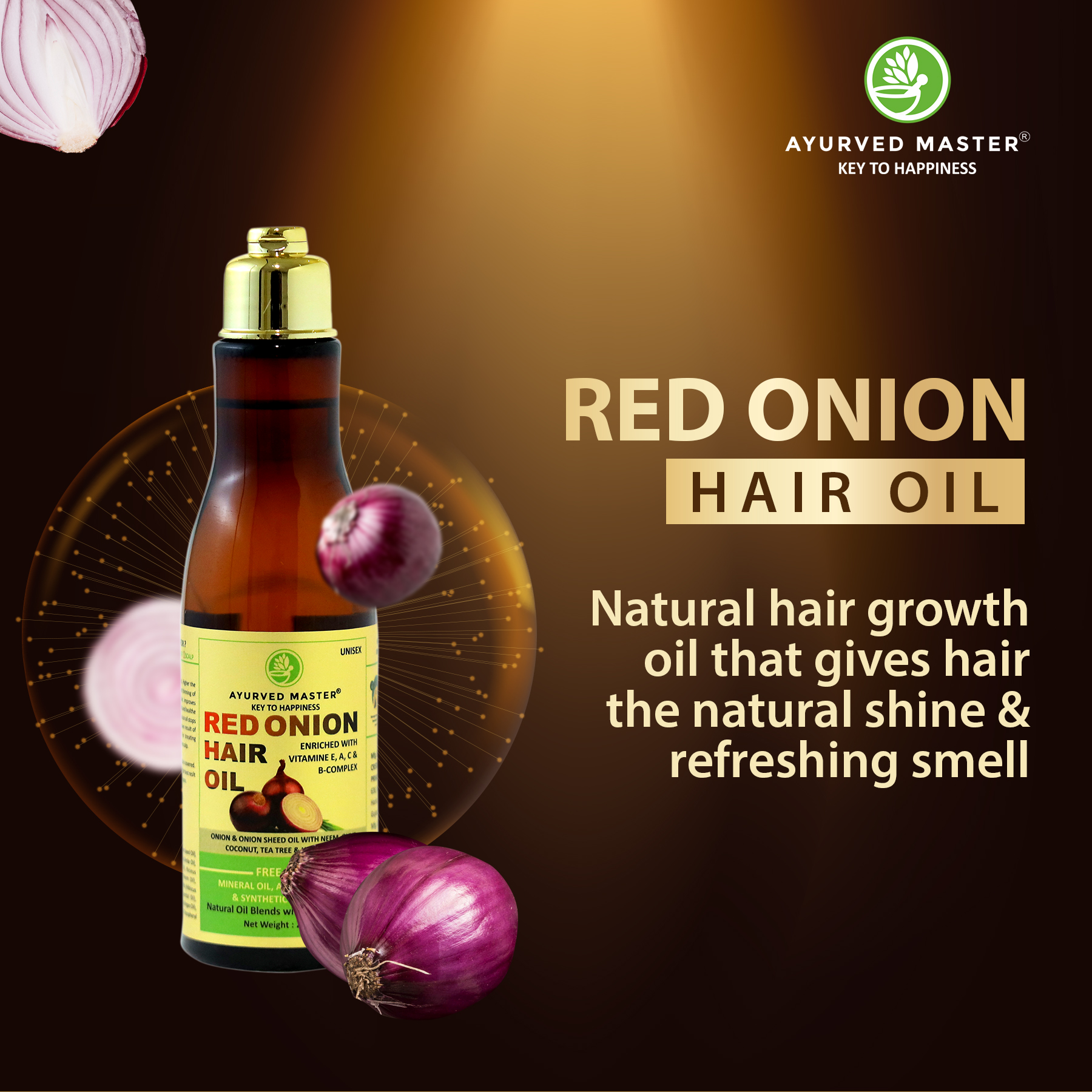 Red Onion Seed Hair Oil With Neem, Olive, Coconut, Tea Tree and Hibiscus Oils For Complete Hair Nourishment | 200ML