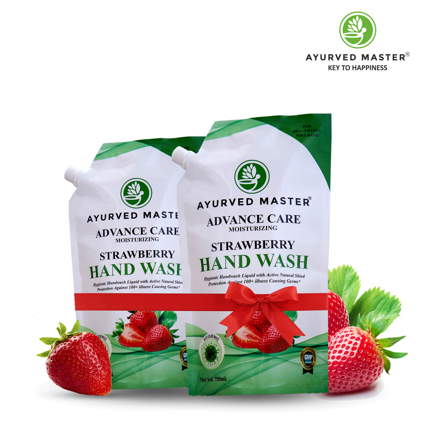 Ayurved Master Advanced Skincare Moisturizing Liquid Strwberry Hand Wash Refill Pouch, Fights 100 Illness Causing Germs | 1500ml (750ml*2)