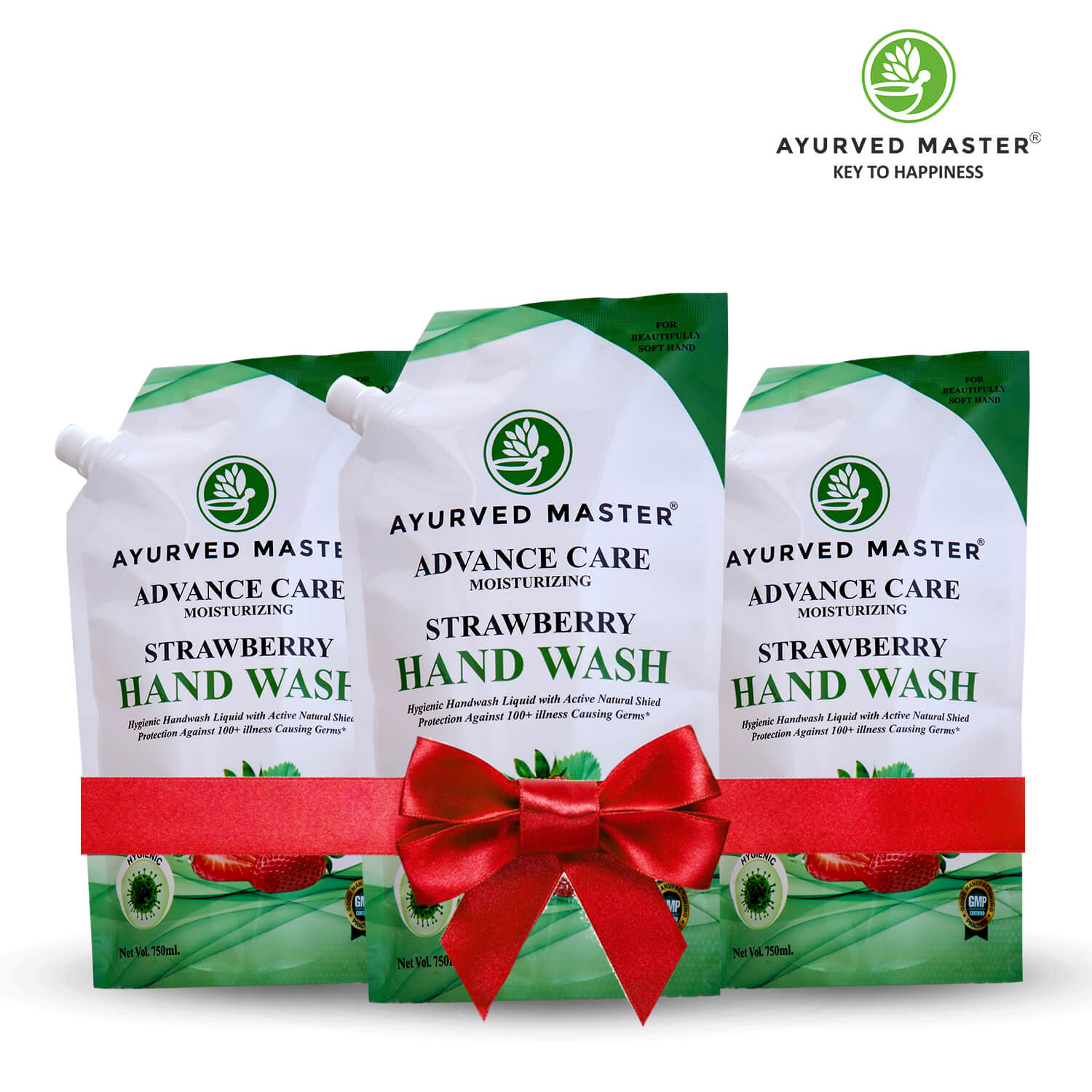 Ayurved Master Advanced Skincare Moisturizing Liquid Strwberry Hand Wash Refill Pouch, Fights 100 Illness Causing Germs | 2250ml (750ml*3)