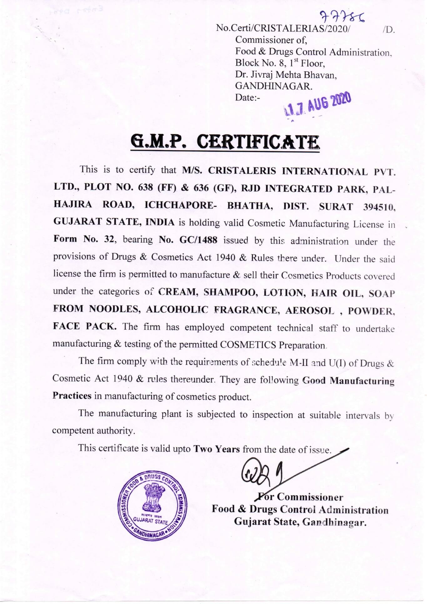 GMP certificate | best ayurvedic products company in india